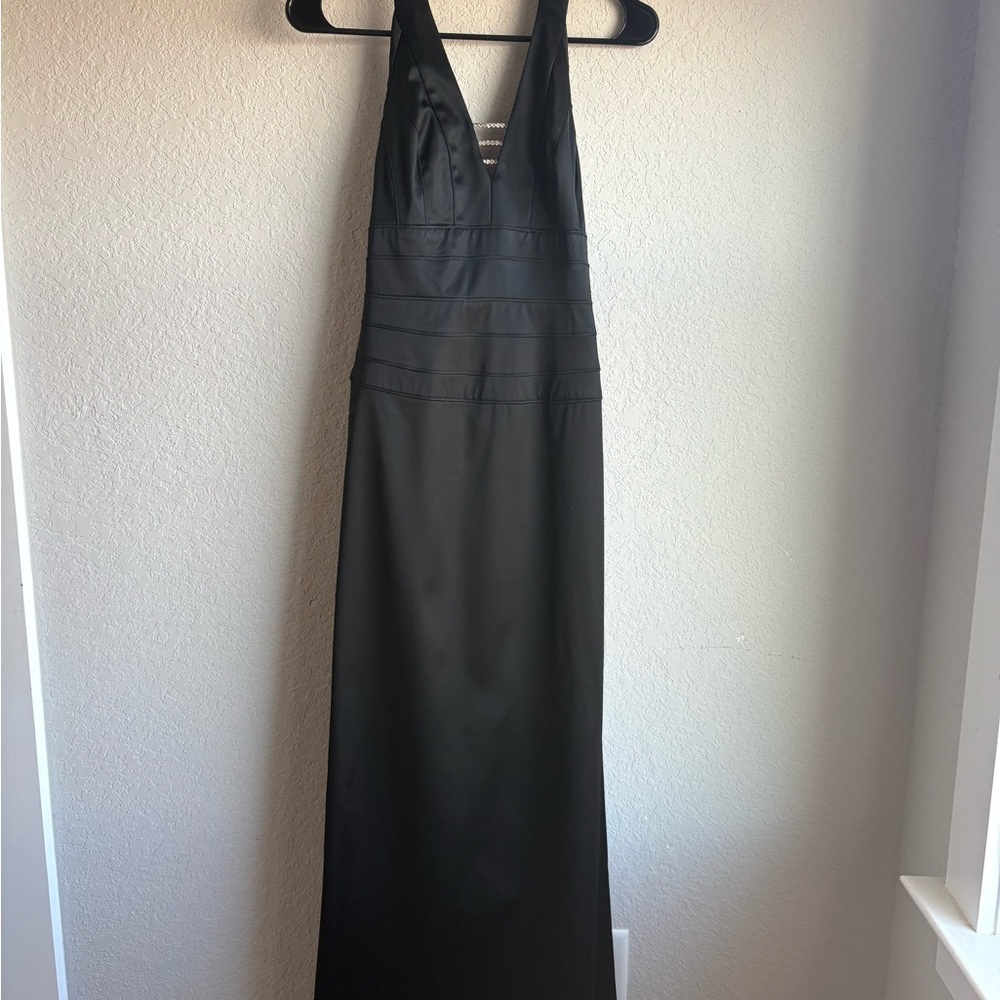 Cache Vintage Black Satin Halter Evening long Dress